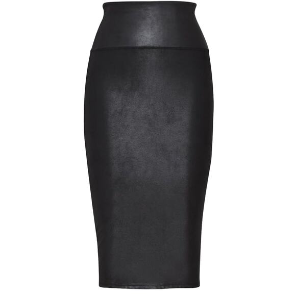 SPANX Dresses & Skirts - SPANX Faux Leather Pencil Skirt Black Contouring Waistband Size Small NEW!!!